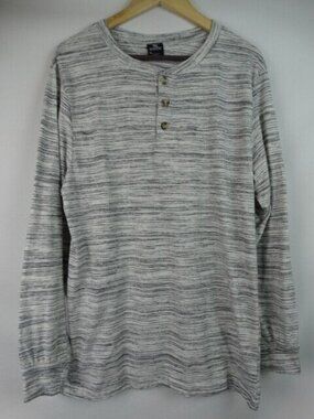 OT Revolution Men's Shirt Size XL Gray Striped Henley Long Sleeve Top